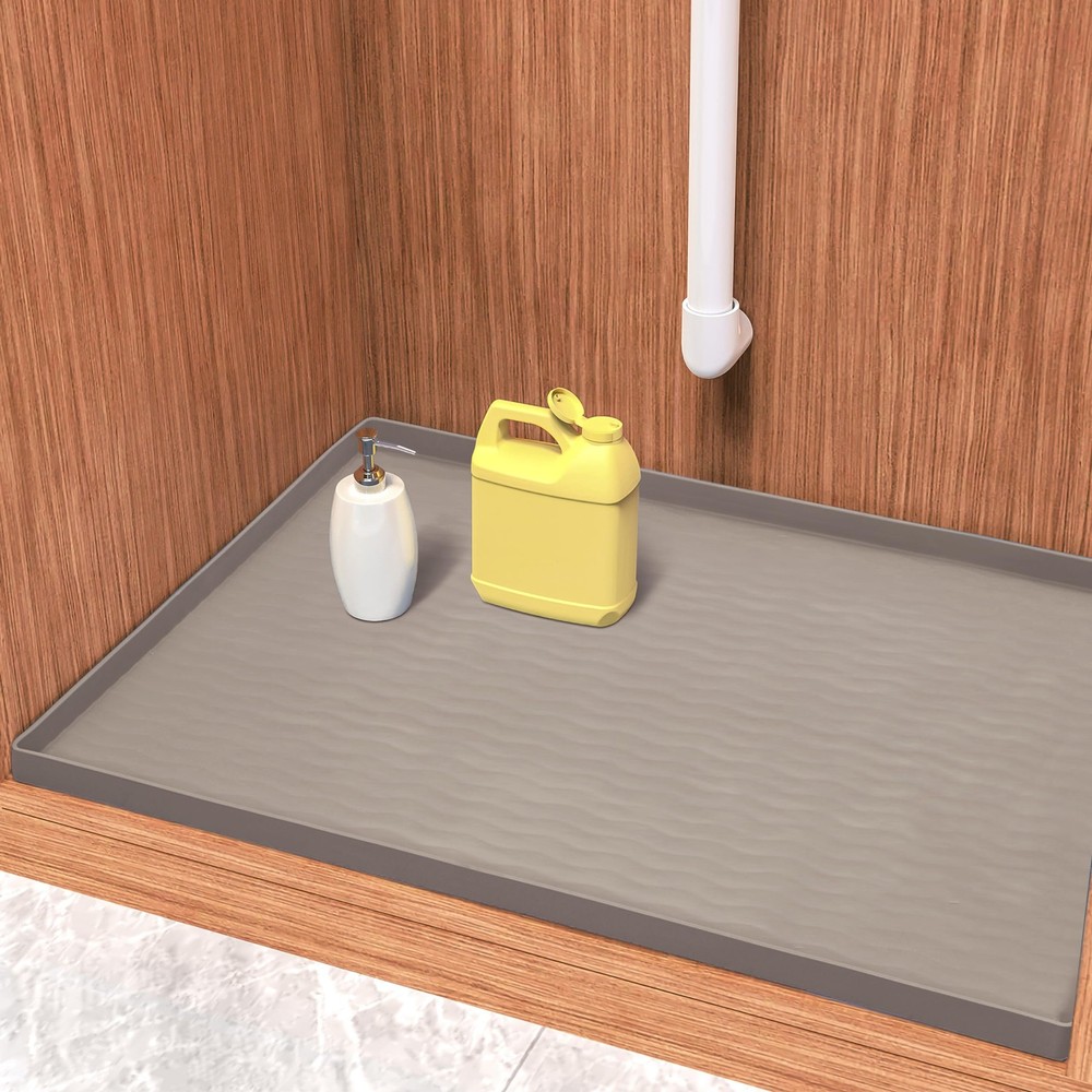 Waterproof Silicone Under Sink Mat 37x22 Inch Non-Slip Shelf Liner for Kitchen Bathroom Cabinet