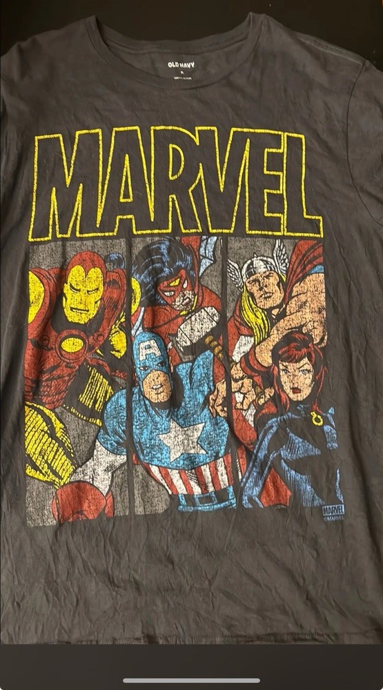 Old Navy Marvel Avengers Graphic Black Men's T-Shirt Iron Man Thor XL