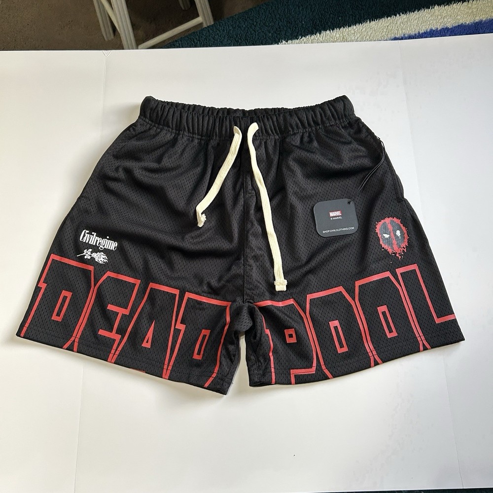 Civil Regime Deadpool Shorts Size Small Men's Black Red White Drawstring Pockets