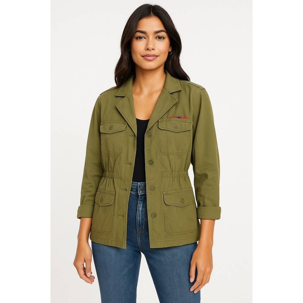 Billabong Olive Green Utility Jacket Military Style Cargo Pockets S P