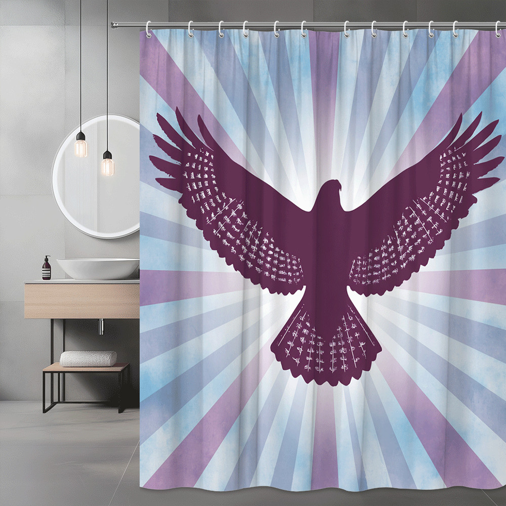 Eagle Silhouette Shower Curtain Purple Blue Sunburst Print