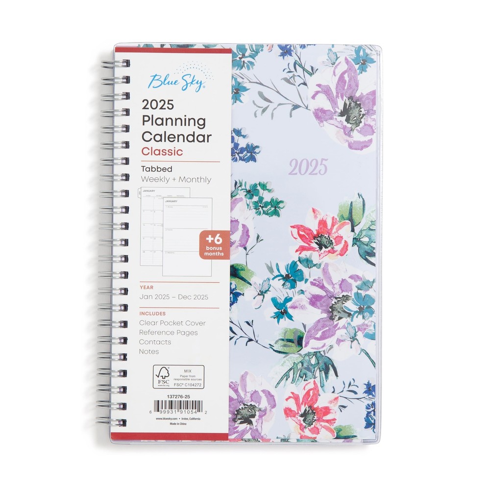 Blue Sky 2025 Weekly and Monthly Planner Calendar January 2025 - December 202...