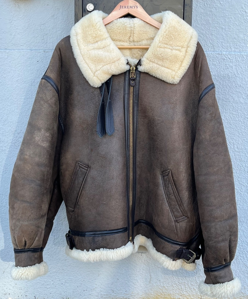 Vintage Avirex B-3 Sheepskin Shearling Brown Bomber Jacket 54 XXXL