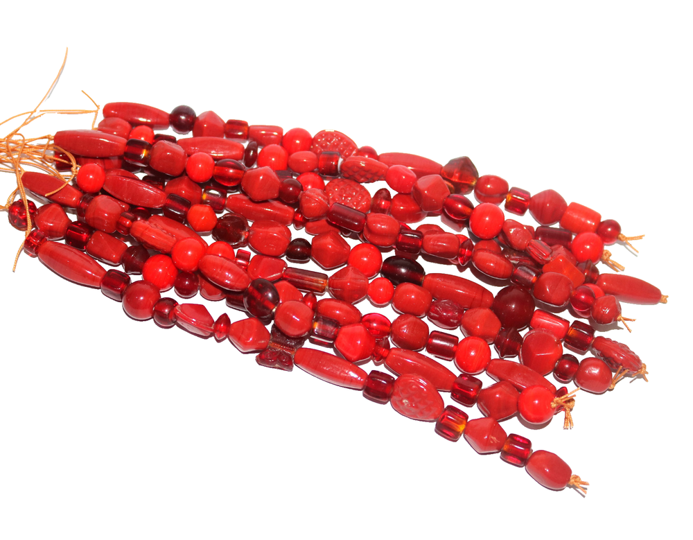 25 Strand Glass Beads Red Combination, Multi shape and sizes for Jewelry make