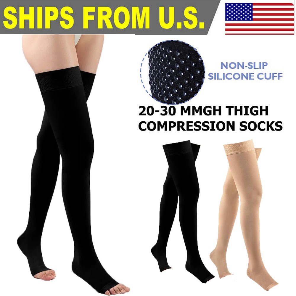 Compression Socks Thigh High Open Toe,20-30 mmHg Stockings Varicose Veins Travel