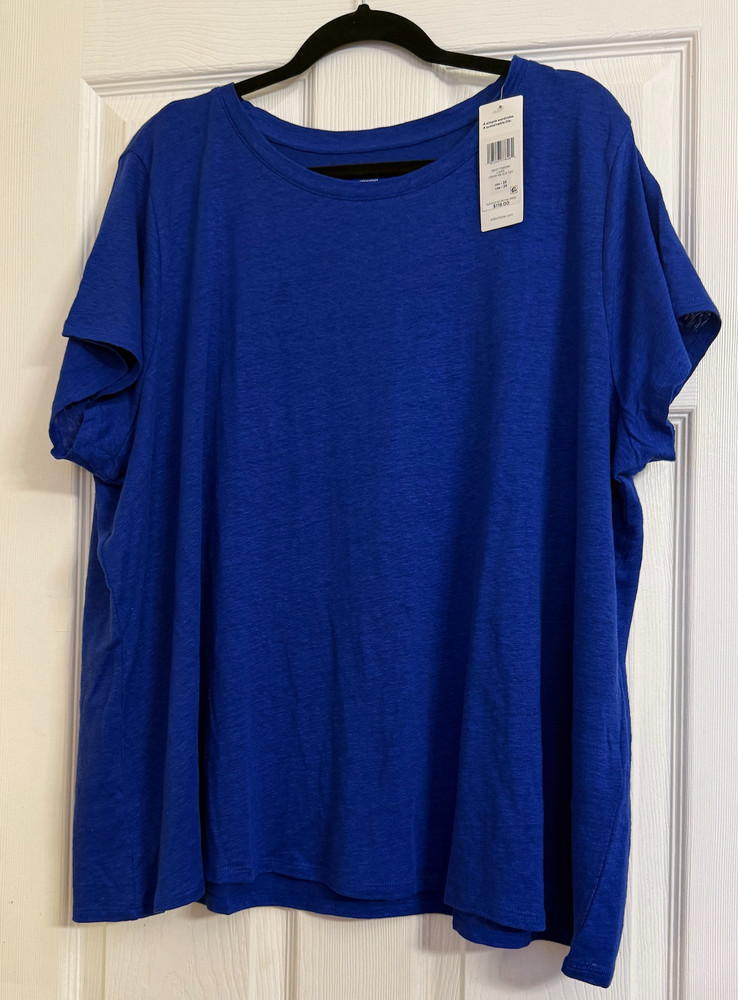 NWT $118 Eileen Fisher Lapis Organic Linen Jerse Crew Neck Tee 1X 3X