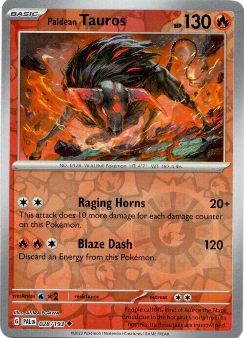 Pokemon -  Paldean Tauros 028/193 - Reverse Holo - Paldea Evolved - NM/M