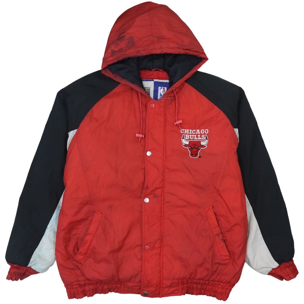 NBA Mens Windbreaker Jacket Red Chicago Bulls Hooded Embroidered Logo Vintage XL