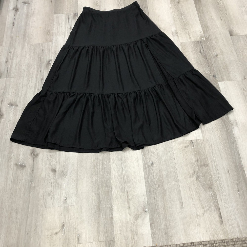 Indigo Rising Black Tiered Maxi Skirt L Boho With Long Side Split Western