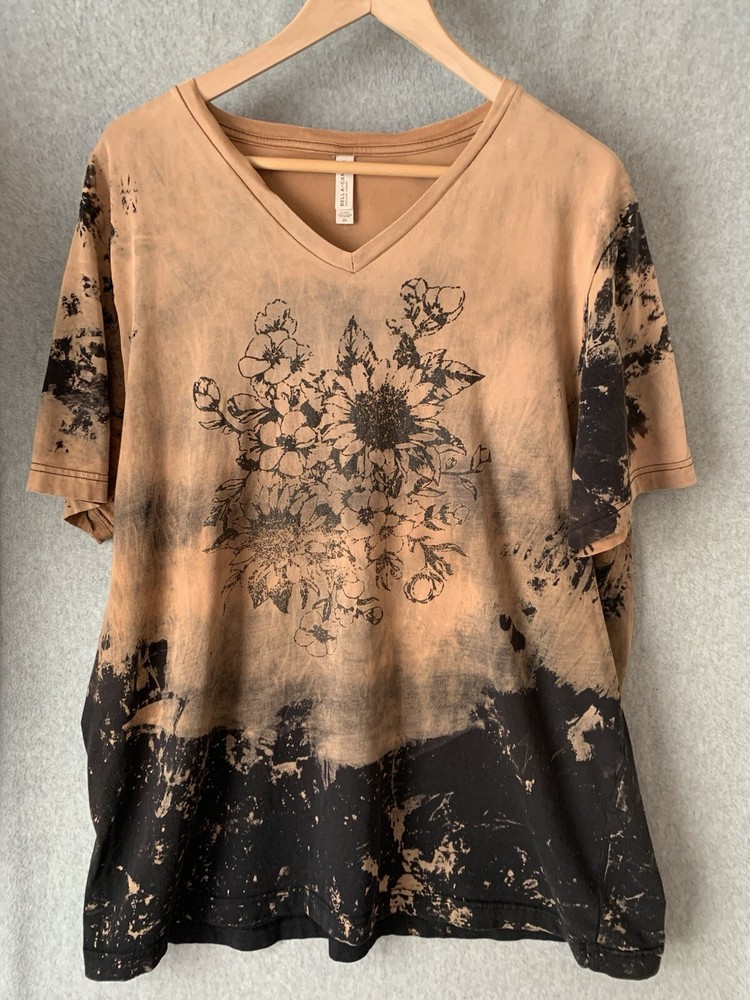 Acid Wash Floral Tee 2XL Whimsy Goth Grunge Black Beige Bella Canvas Top-image