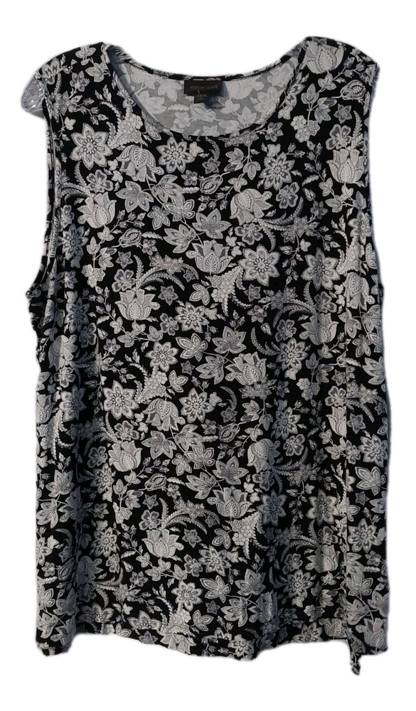J. Jill Wearever Womens Tank Top Size Petite XL Floral Sleeveless Black & White