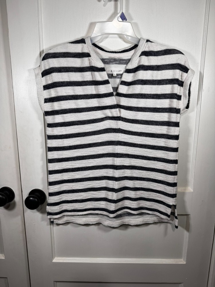 Lou and Grey Dolman Sleeve Stripped V-Neck Top Size Small