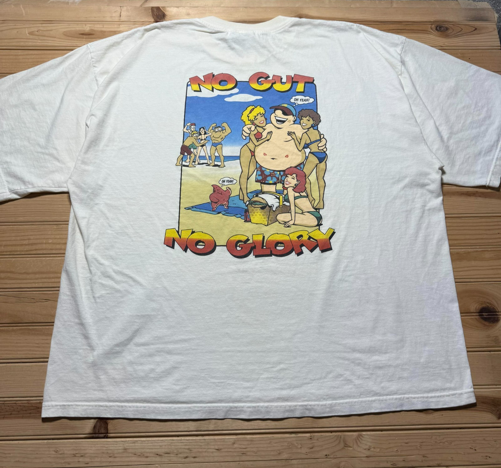 Vintage 90s Gut Instinct No Gut No Glory Beach Funny Double Sided Shirt USA 4XL