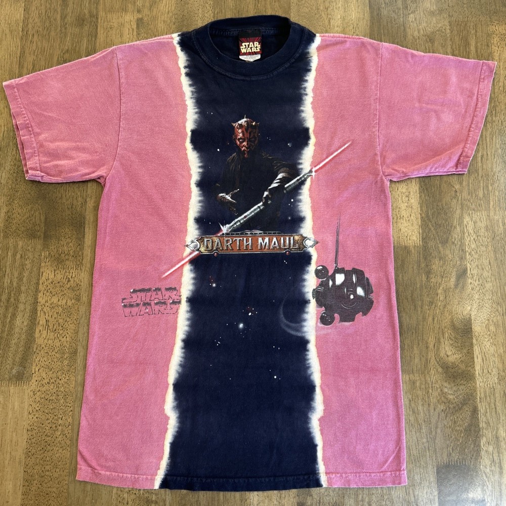 Vintage 90s Star Wars Darth Maul Lucas Black Pink Tie Dye T Shirt Large (14-16)