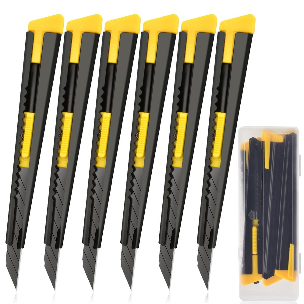6 Pack Utility Knife Box Cutter Retractable, 9MM Snap-Off Exacto Knife Blades...