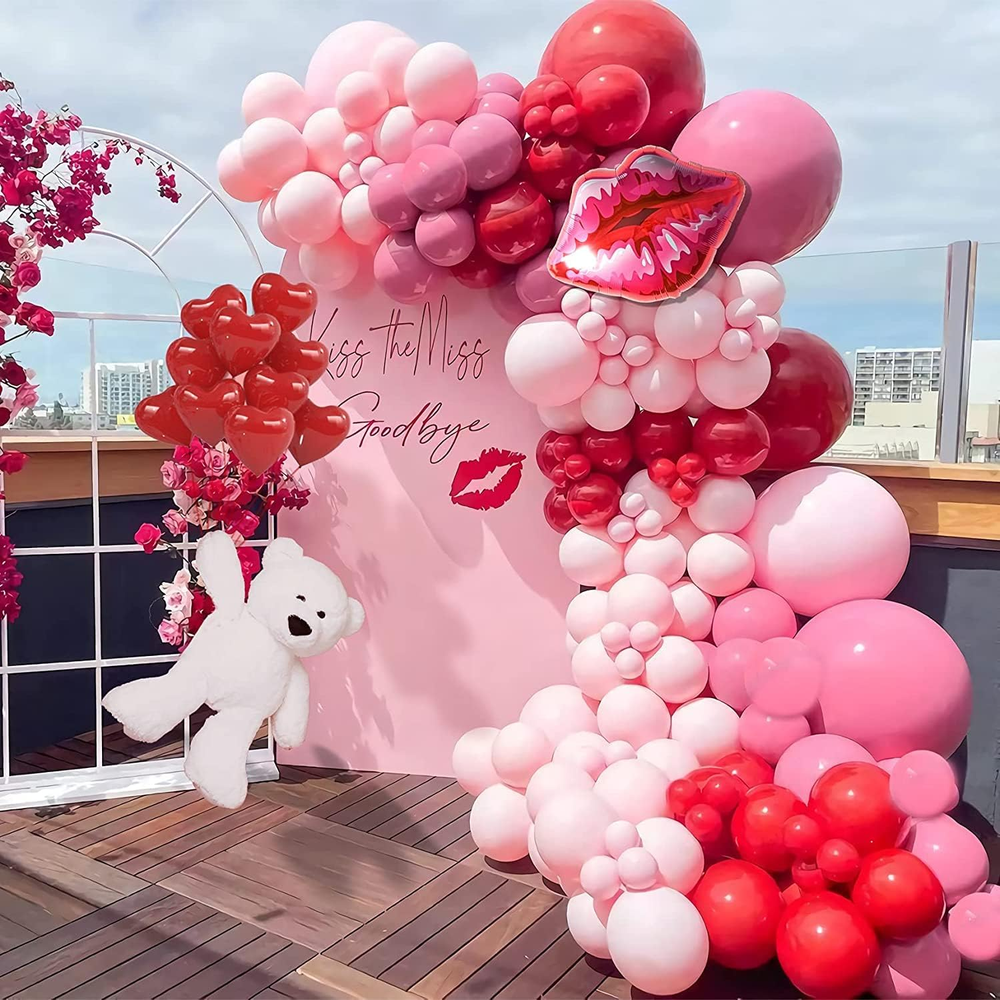 Valentines Day Balloon Garland Arch Kit Macaron Pink Retro Pink Red Balloons Hea