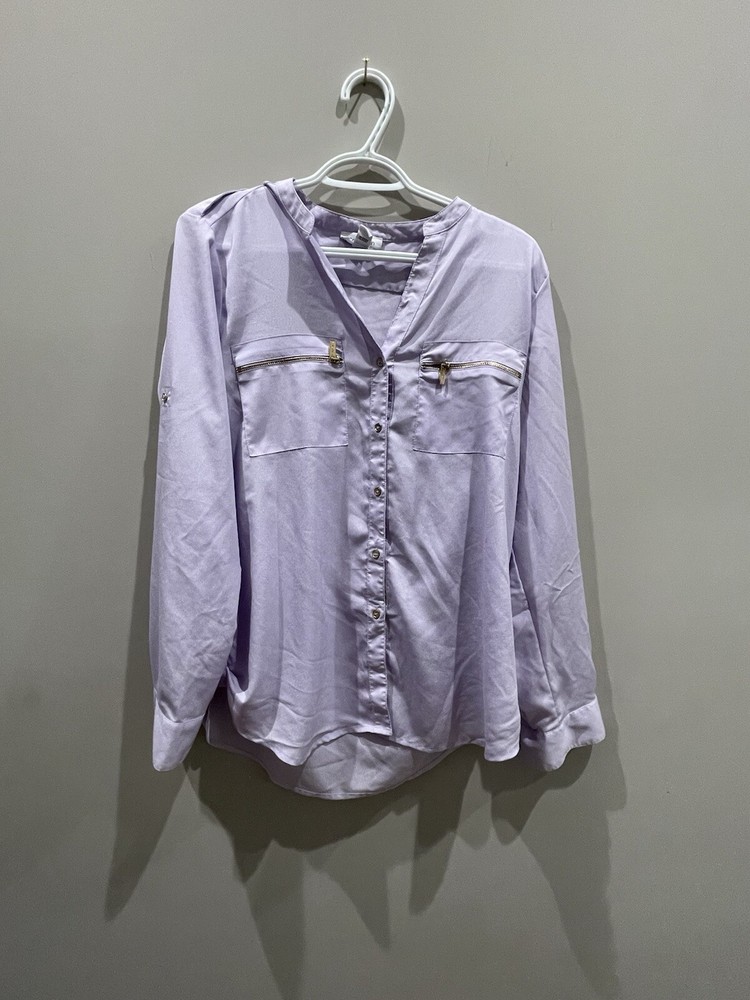 Calvin Klein Women's Purple Roll Tab Button Down Shirt Top Blouse MEDIUM