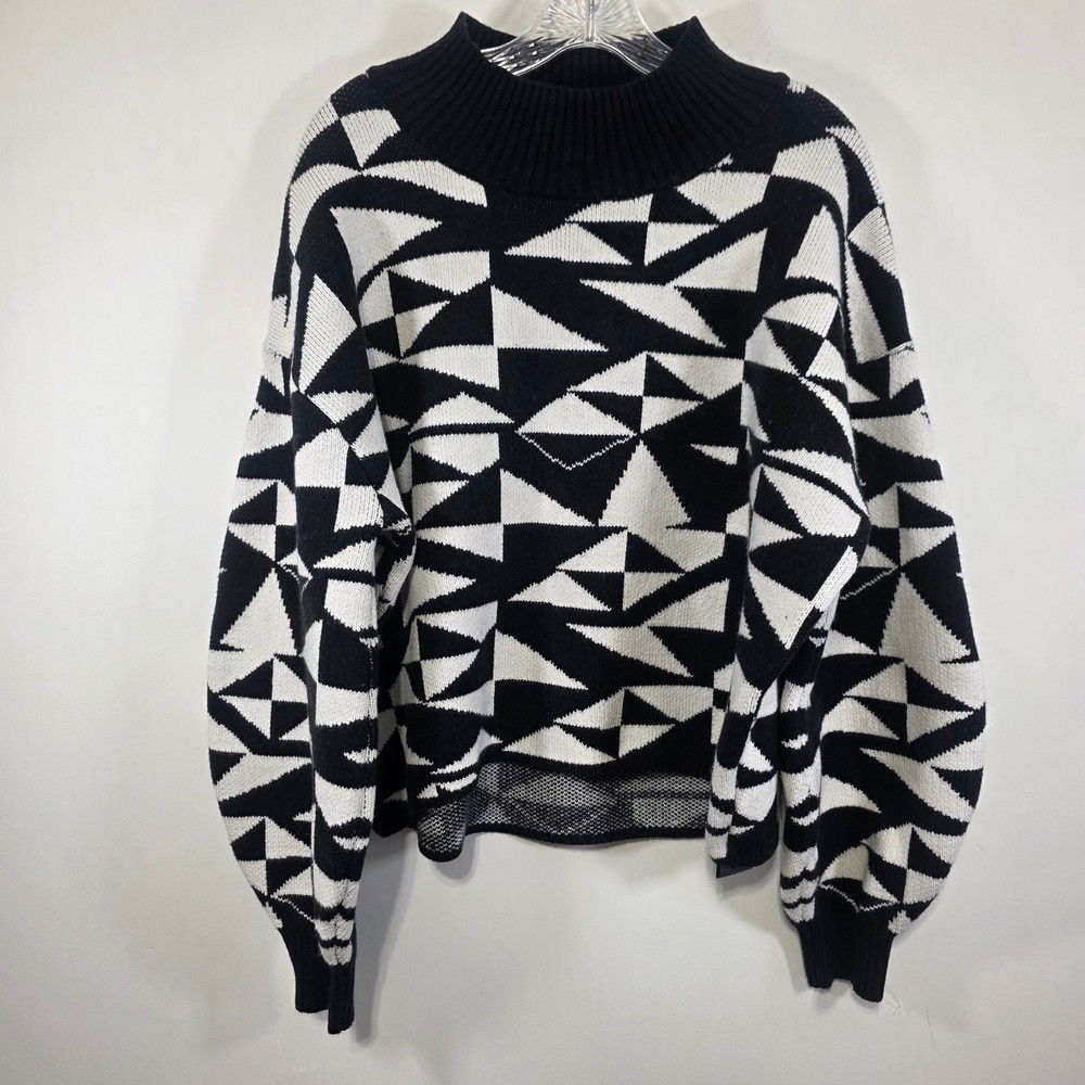 Maeve Anthropologie Geometric Abstract Graphic Knit Black White Sweater Size XL-image