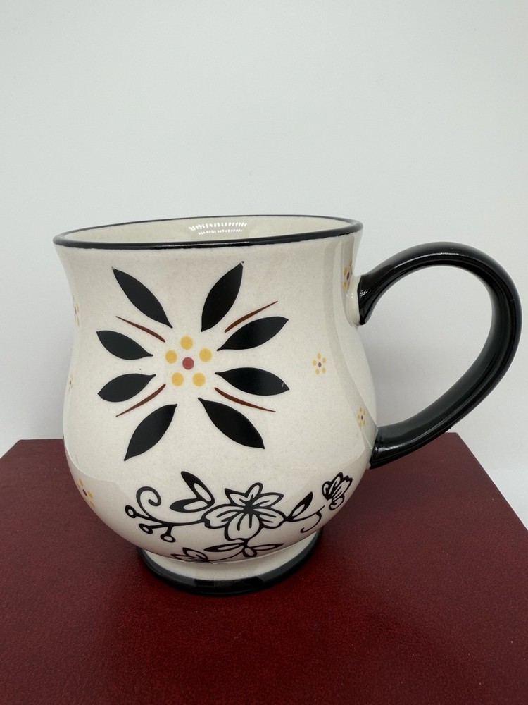 TEMPTATIONS BY TARA Old World Black Floral Lace Footed Coffee Tea Mug