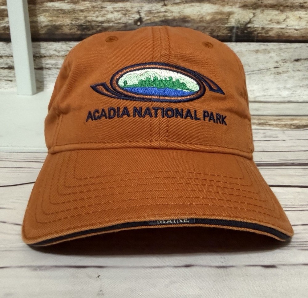 Acadia National Park Hat Cap Strap Back Orange Embroidered Patch New-image