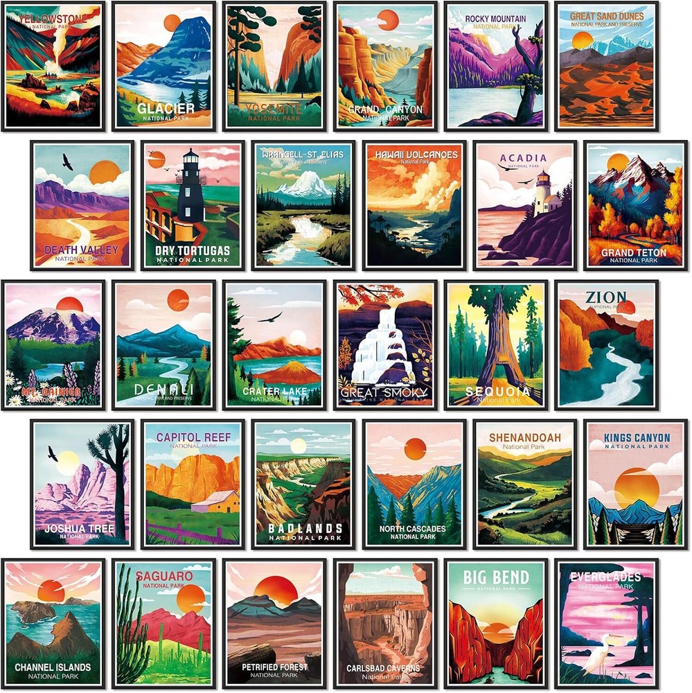 Teling 30 Pieces Vintage National Park Art Prints Nature Stylish Color