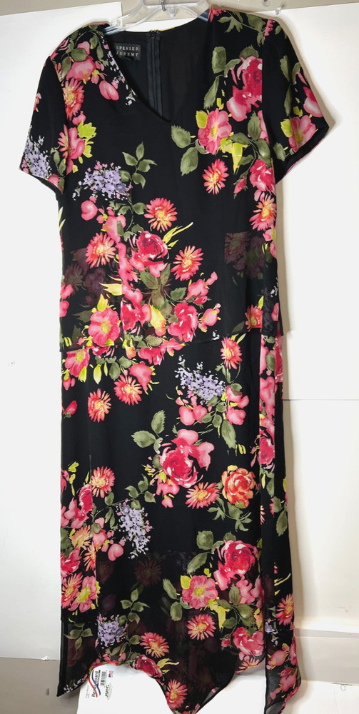 Spenser Jeremy Women's Size 12 Silk Floral Print Maxi Dress Layered Lined V-Neck