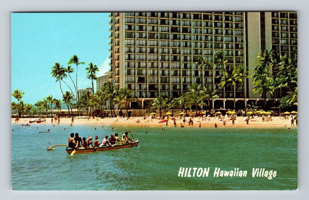 Waikiki HI-Hawaii, Outrigger Canoe Approaching Beach, Vintage Postcard