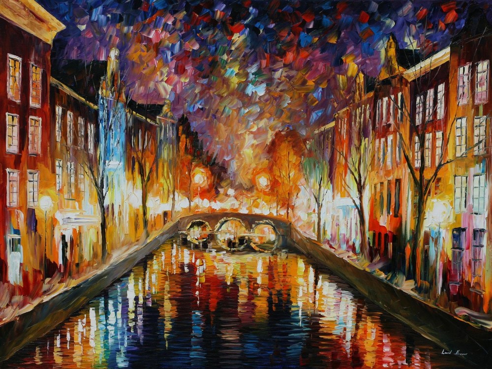 Wall Art Print Night Amsterdam by Leonid Afremov, 16