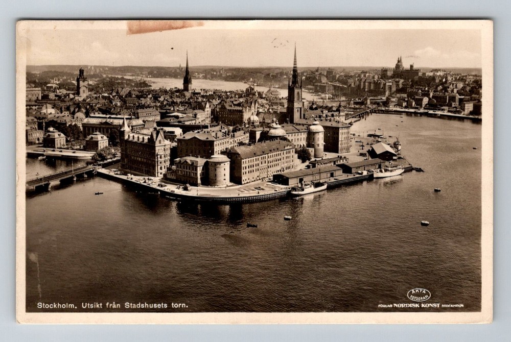 Sweden- Stockholm Elevated City And Harbor View Souvenir Old PC Vintage Postcard