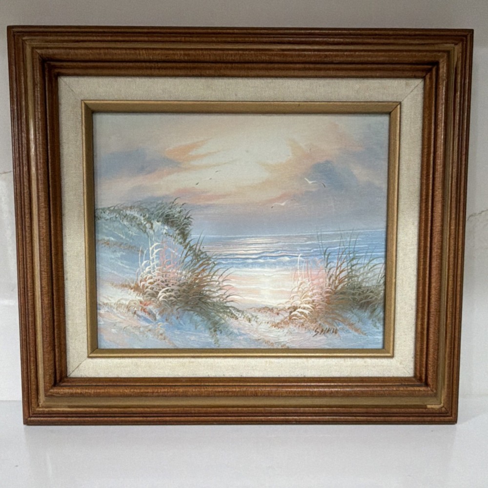 Smith Signed Framed Seascape Beach Dunes Painting, Realism Nature Landscape