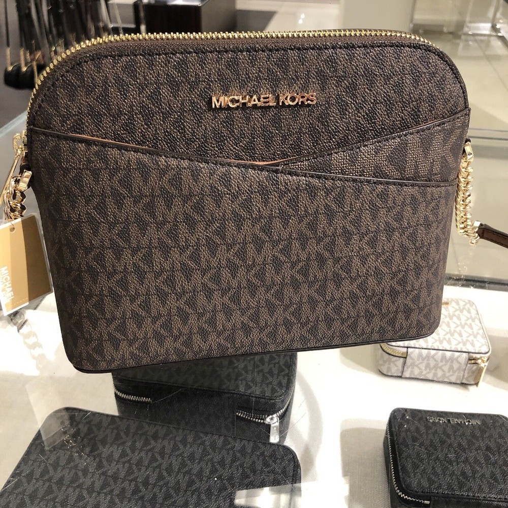 Fashion Michael Kors Lady PVC & Leather Crossbody Bag Messenger Shoulder Brown