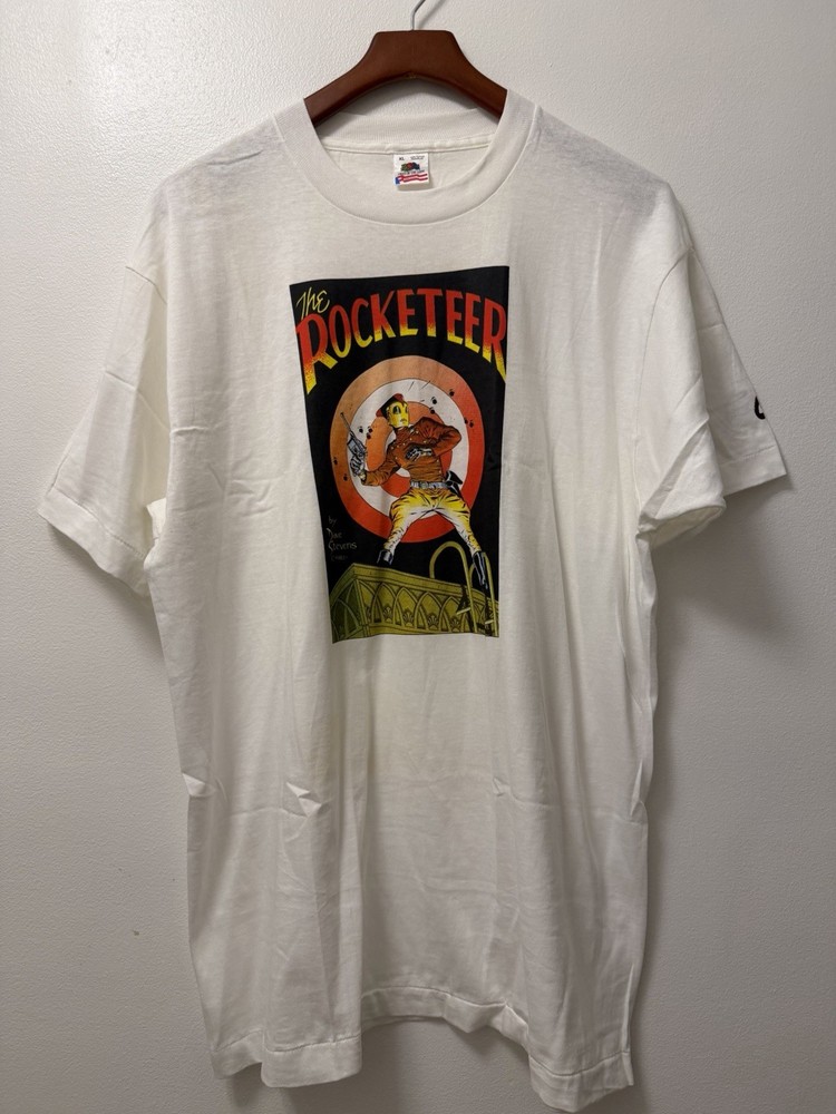 VTG 1982 The ROCKETEER White T-Shirt Men’s XL Dave Stevens Single Stitch FOL USA