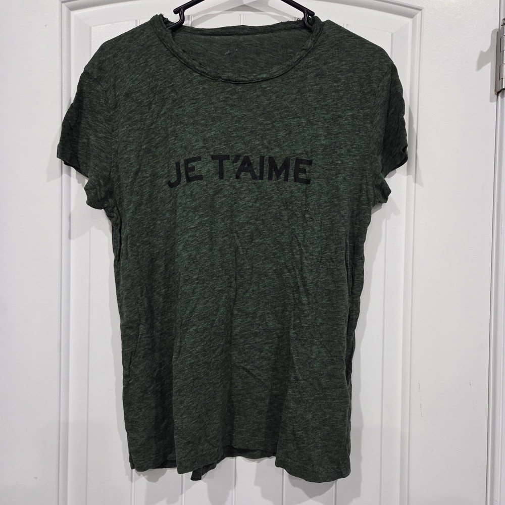 Zadig & Voltaire Je T’Aime Graphic T Shirt Green Slub Knit Cotton Viscose M