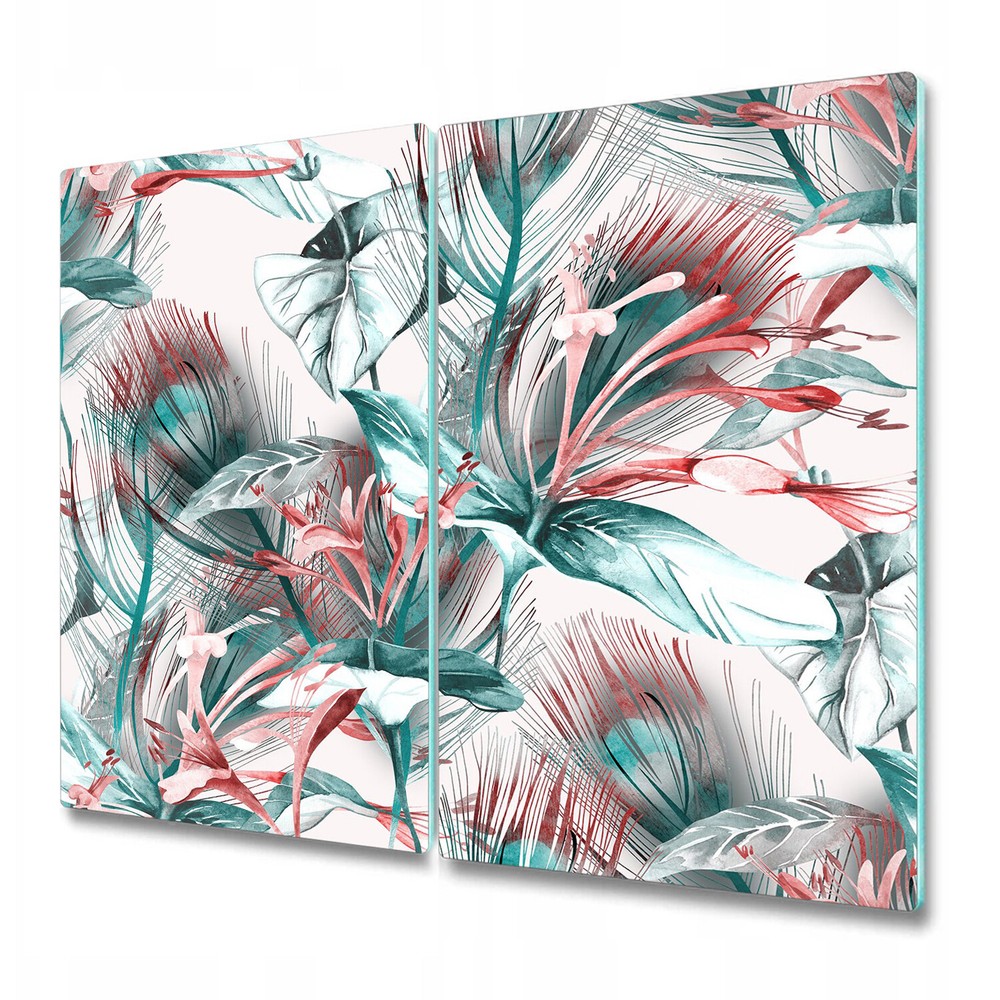 Glass Kitchen Chopping Board Mint Thicket | Tropical Floral Drawing | 2x30x52