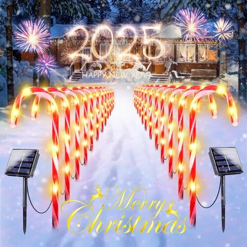 24 Pack Upgraded Solar Christmas Candy Cane Lights Waterproof, Christmas 24 PCS