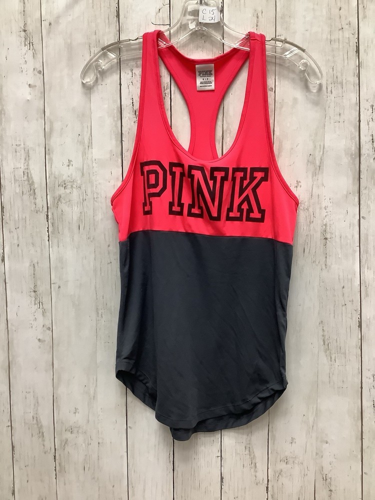 Victoria's Secret PINK Pink & Gray Colorblock Racerback Logo Tank Top, Size S