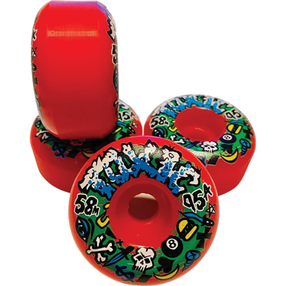 toxic Team 58mm 95A Red Solid Skateboard Wheels (Set of 4)