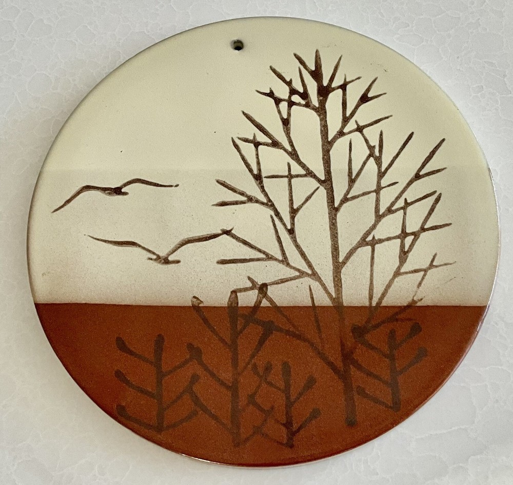 Vintage Otagiri Japanese Stoneware Wall Hanging. Round Trivet MCM Decor