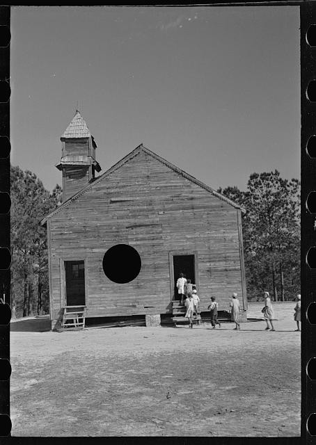 Photo:1930s Wooden Church Building Children Entering Rural Scene