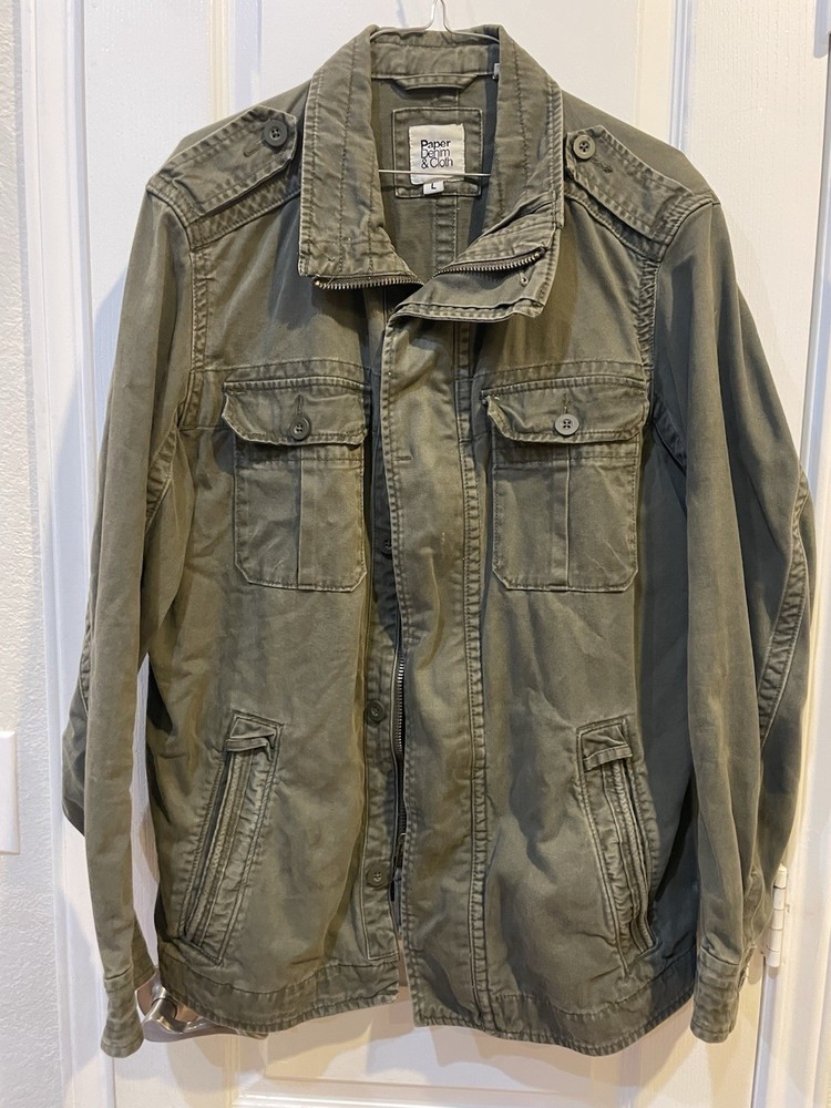 Paper Denim & Cloth Mens Utility Military Jacket Drab Olive Army Field Chore LG