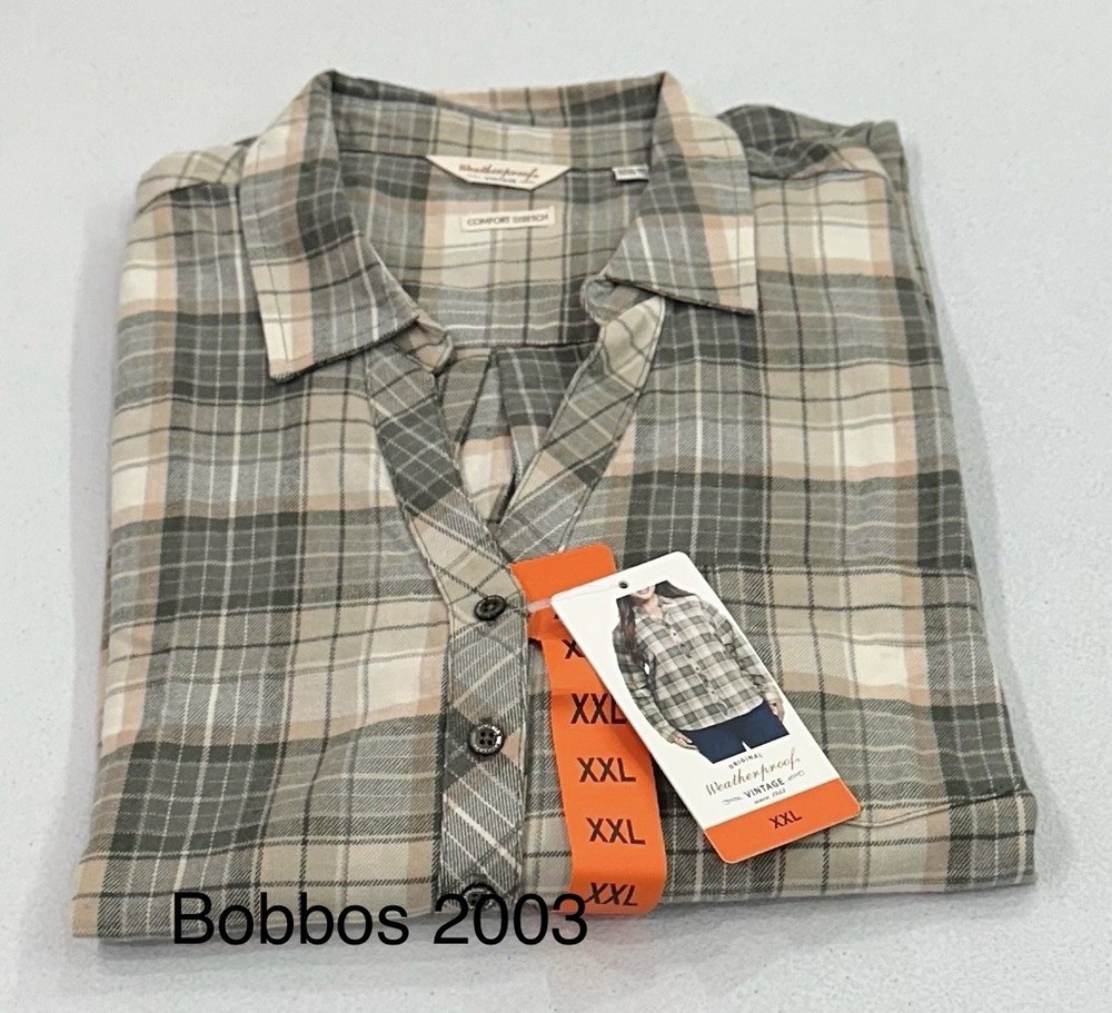 Weatherproof Vintage Women's Comfort Stretch Flannel Shirt, Green, Size XXL