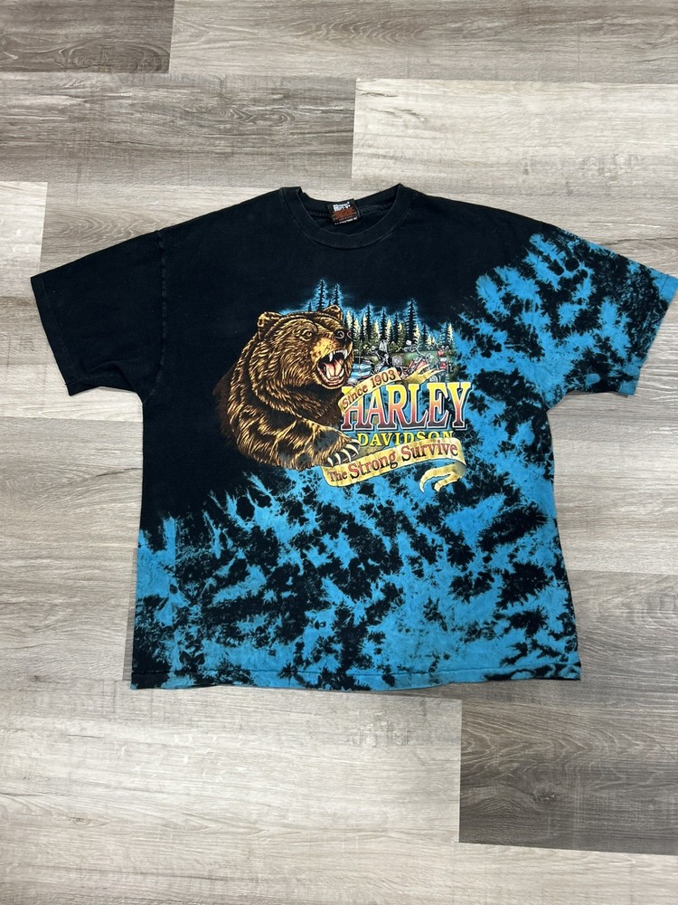 Vintage 1994 Harley Davidson Bear AOP Shirt The Strong Survive Size XL Rare