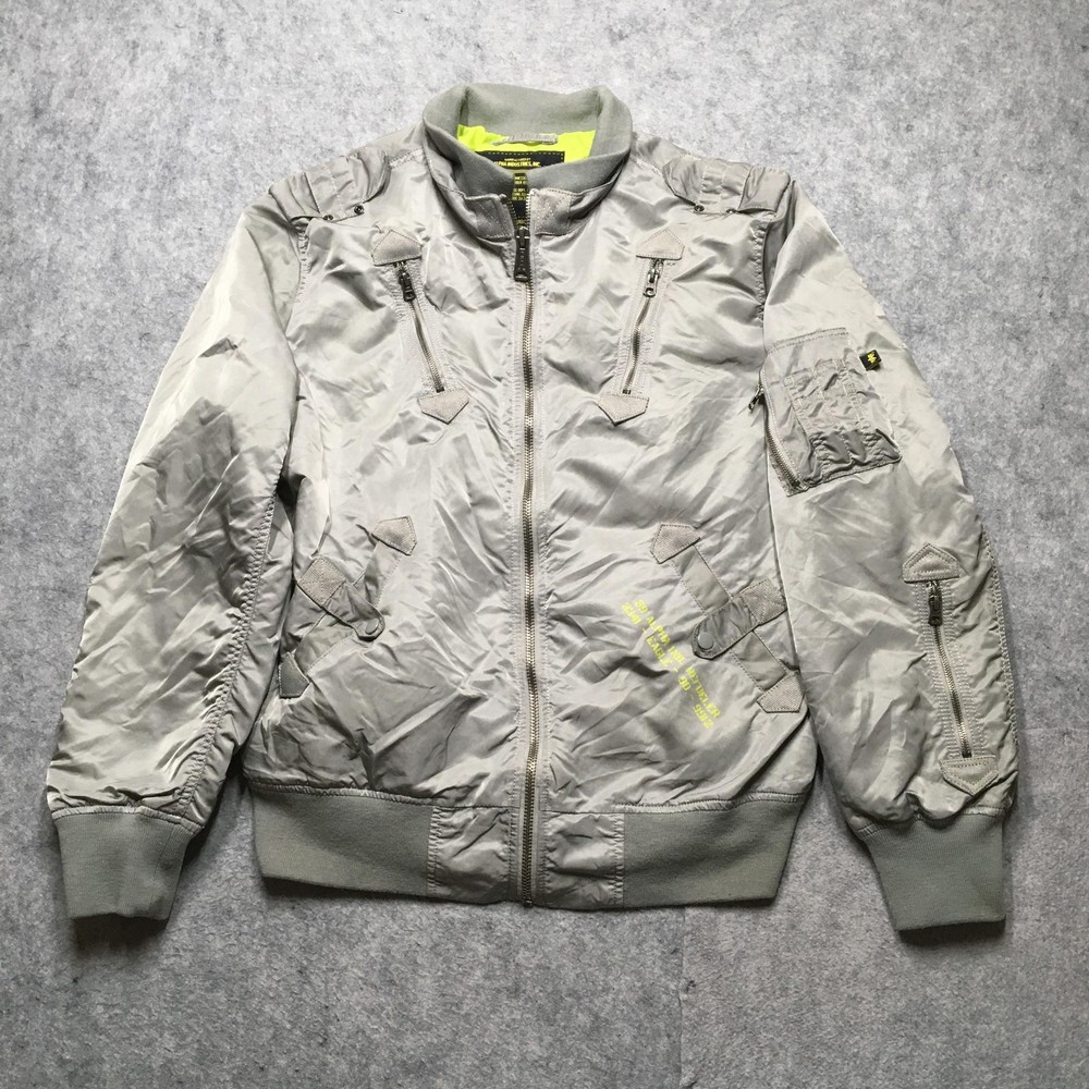 Alpha Industries Jacket Men XL Gray Nylon Flight Bomber Flying Cab Refueler RARE