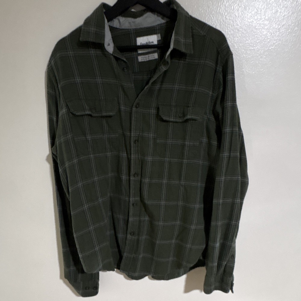Goodfellow & Co Flannel Green Plaid Button-Up Shirt Long Sleeve Pockets L