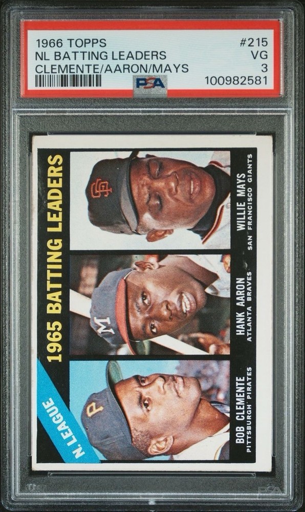 1966 Topps - League Leaders Willie Mays, Roberto Clemente, Hank Aaron #215...