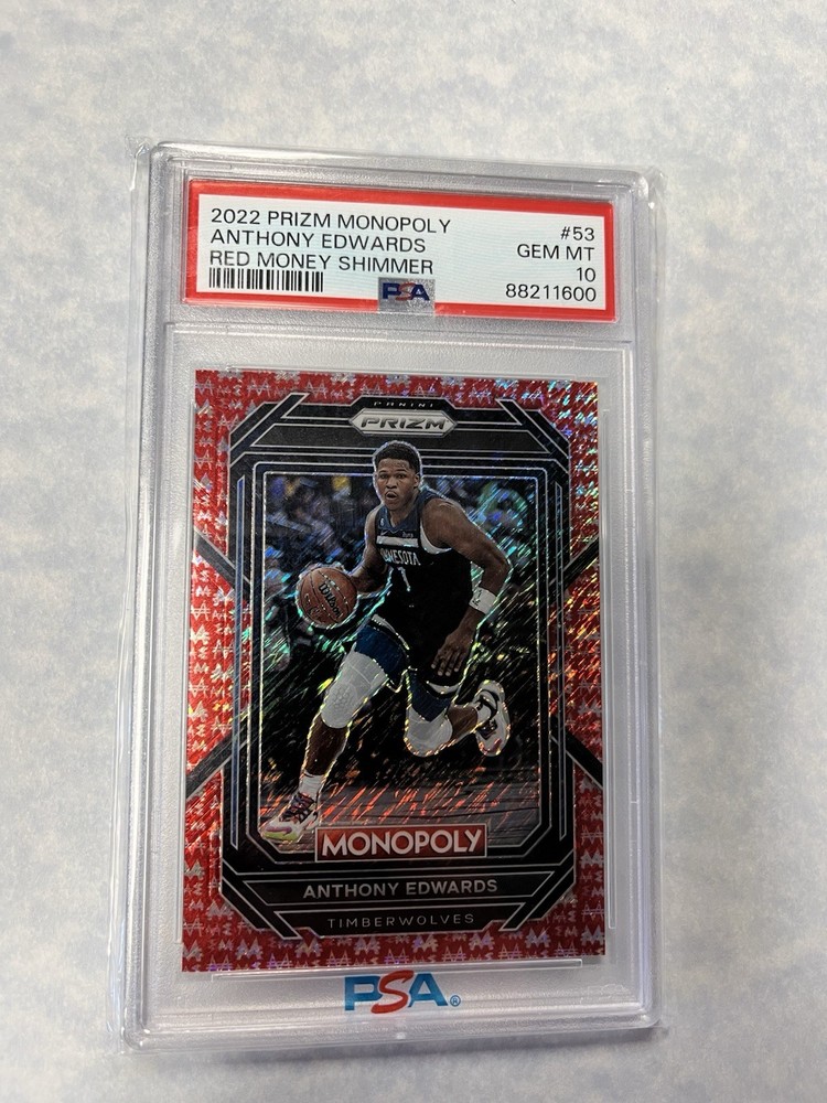 2022 Prizm Monopoly Red Money Shimmer #53 Anthony Edwards PSA 10  93/100