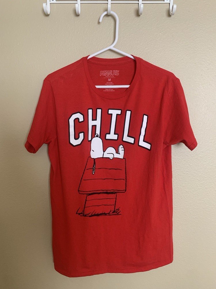 Men Snoopy Chill Peanuts Shirt Red Cotton Medium. Used Good Condition.