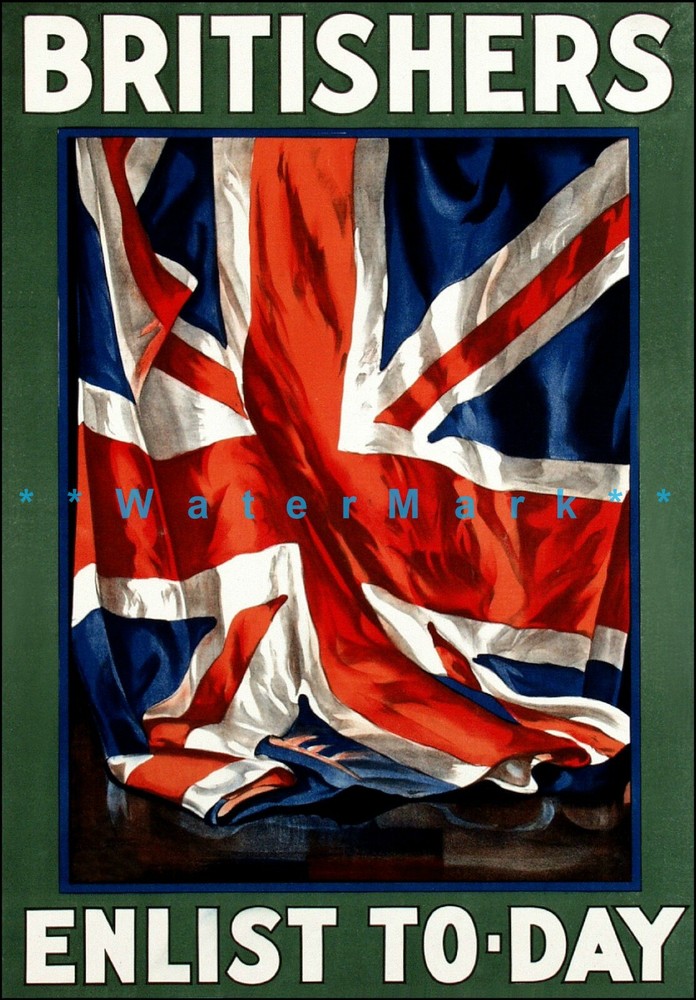 Britishers Enlist Today 1917 WWI UK Recruitment Vintage Poster Print Retro Art