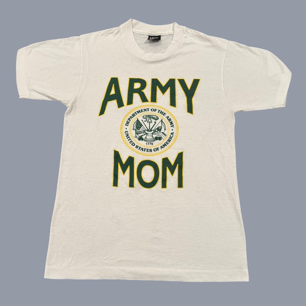 Vintage 80s Army Mom T-Shirt Womens Medium White Graphic Made USA Single Stitch