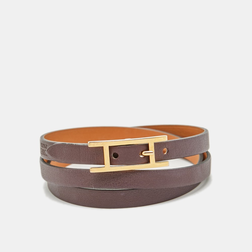 Hermes  Hapi 3 Grand Wrap Leather Gold Plated  Triple Tour Wrap Bracelet